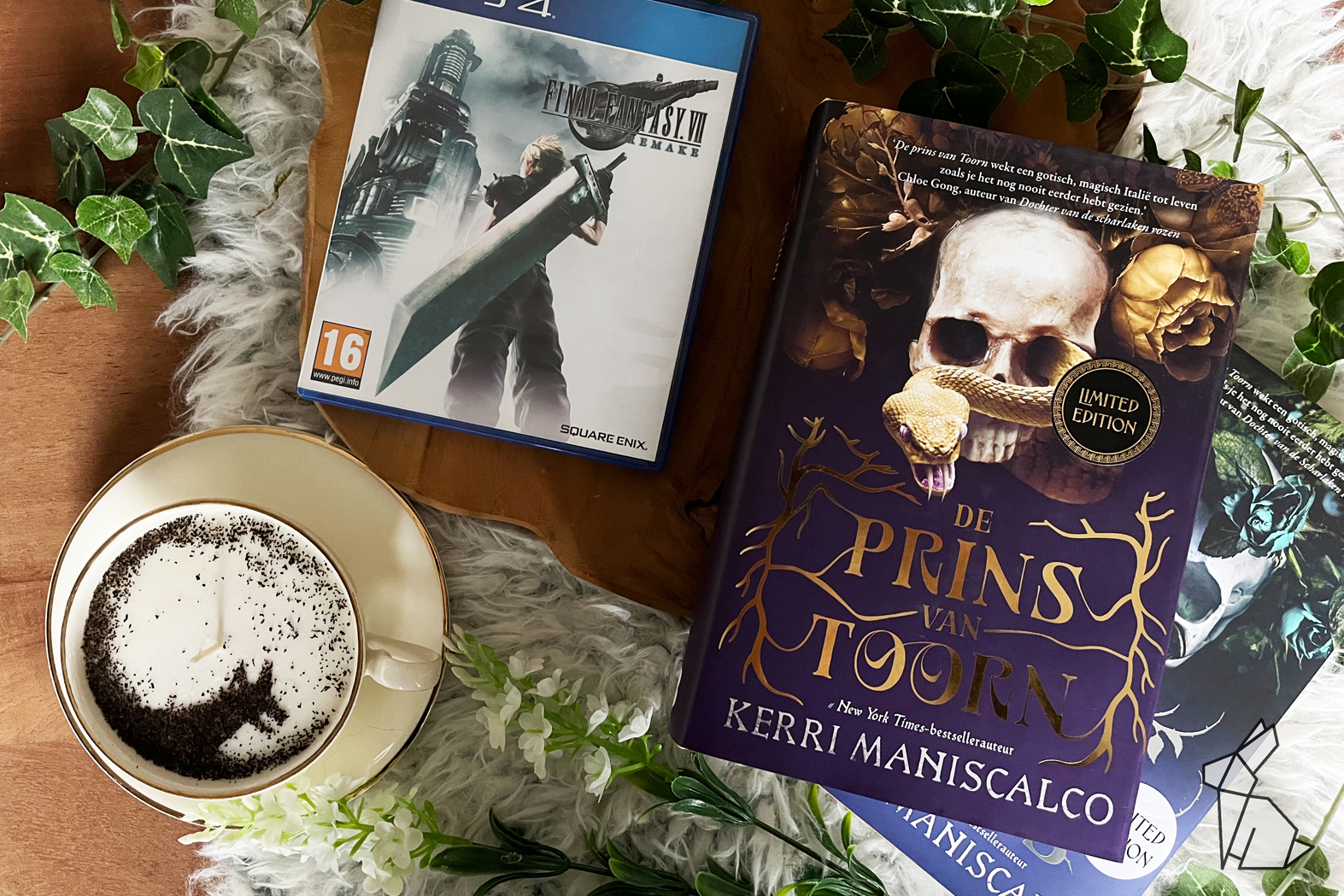 Final Fantasy 7 Remake voor de playstation 4 en een harry potter the grim kaars en het boek de prins van toorn